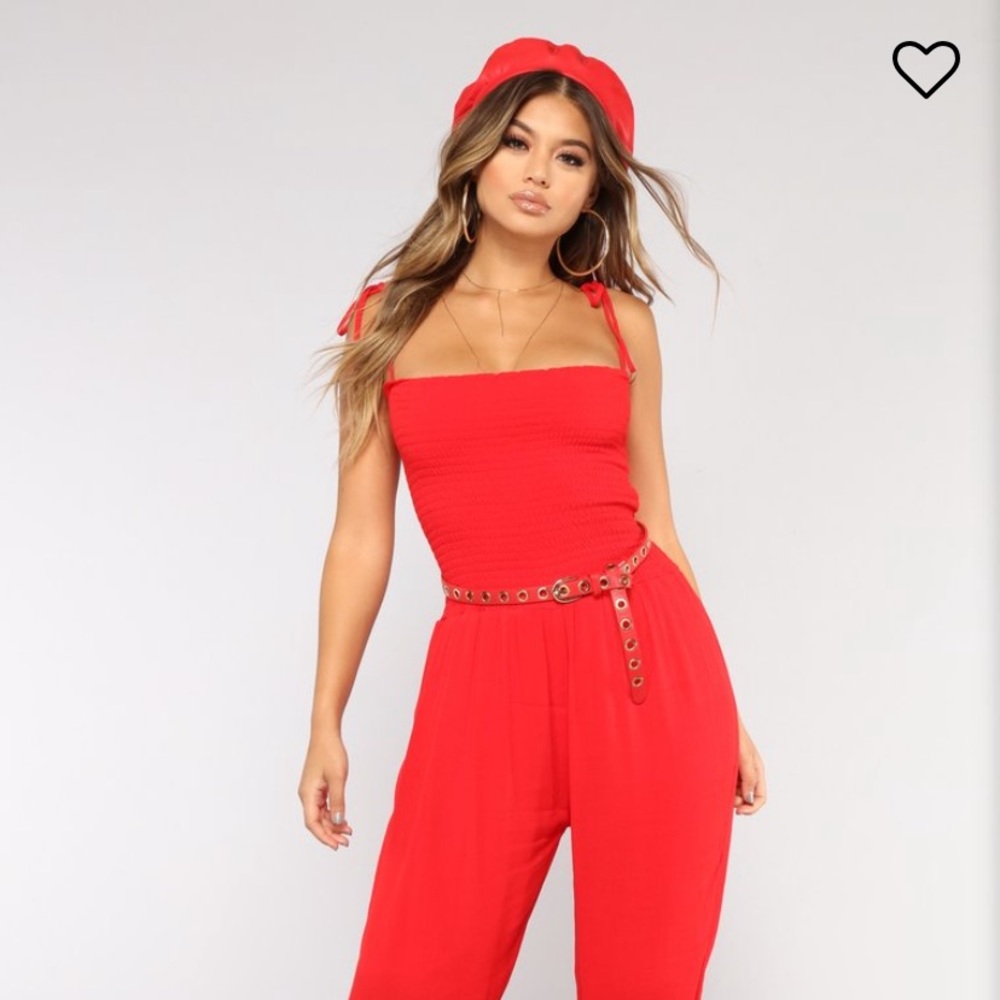 Red Rydel Smocked Jumpsuit Fashion Nova